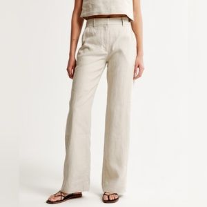 Abercrombie Premium Linen Flat Front Wide Leg Pant